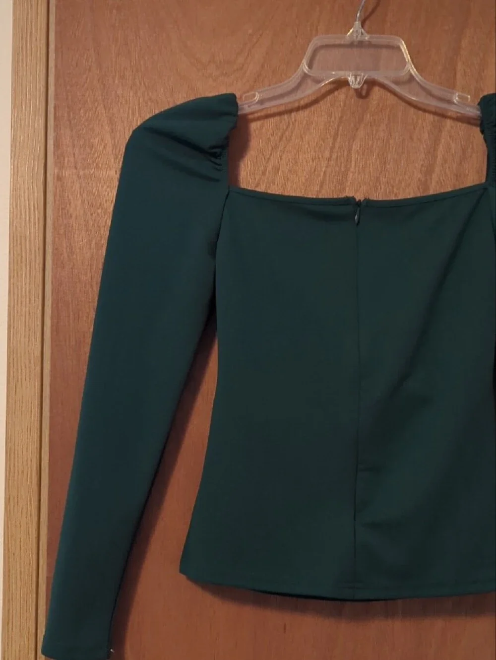 SHEIN Dark Green Long Sleeve Puff Shoulder Top